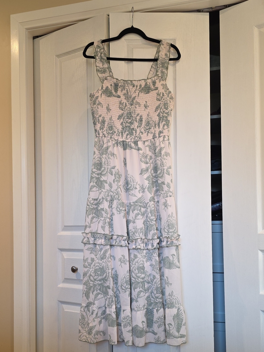 Floral Smocked Maxi Dress in Light Sage